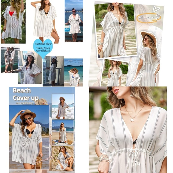 NWT Swimsuit Cover Ups for Women V-Neck Oversized Beach Bikini Cover Ups  SIZE M - Picture 4 of 16
